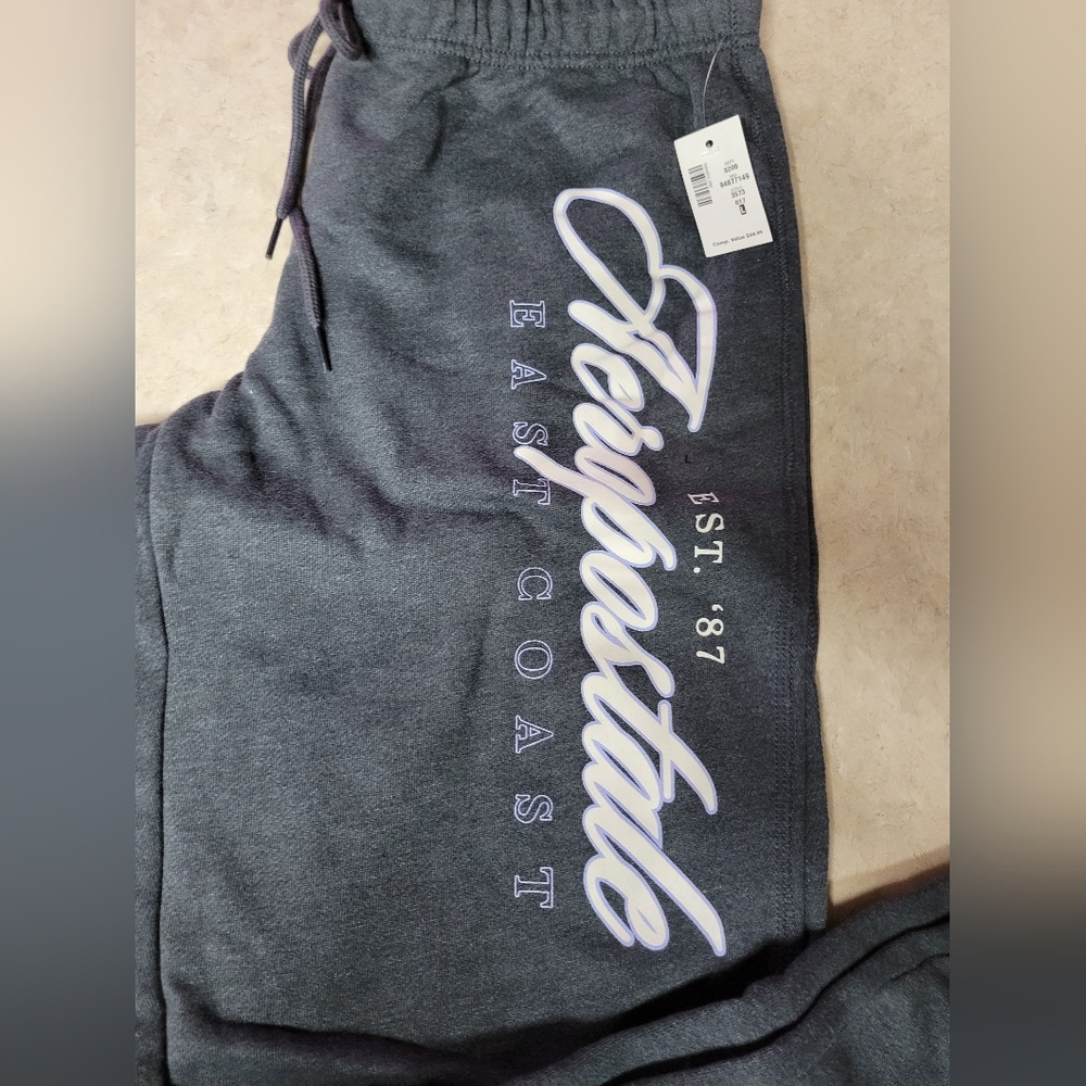 Aeropostale womens large classic cinch sweat pants logo grey - Picture 2 of 7